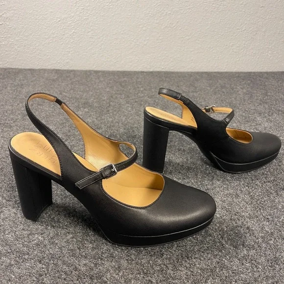Naturalizer Berlin Womens 9.5M Black Platform Mary Jane Heels Slingback Chunky - Picture 3 of 10